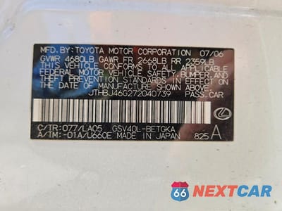 Zdjęcie 12 z 12 samochodu: 2007 LEXUS ES 350 BASE VIN:JTHBJ46G272040739 - miniatura