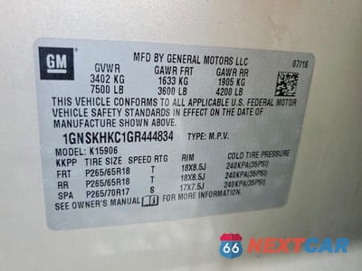 Zdjęcie 14 z 14 samochodu: 2016 CHEVROLET SUBURBAN K1500 LT VIN:1GNSKHKC1GR444834 - miniatura