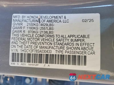 Zdjęcie 12 z 12 samochodu: 2025 HONDA ACCORD HYBRID SPORT-L VIN:1HGCY2F78SA030433 - miniatura