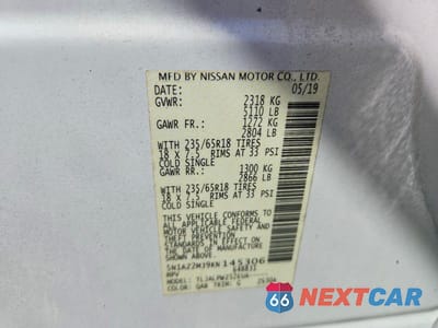 Zdjęcie 14 z 14 samochodu: 2019 NISSAN MURANO S VIN:5N1AZ2MJ9KN145306 - miniatura