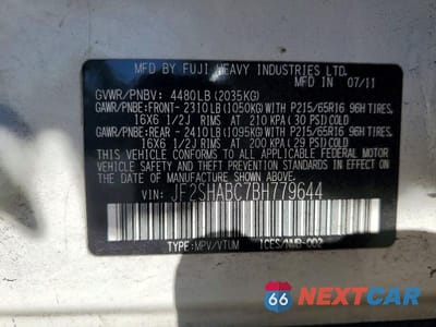Zdjęcie 13 z 13 samochodu: 2011 SUBARU FORESTER 2.5X VIN:JF2SHABC7BH779644 - miniatura