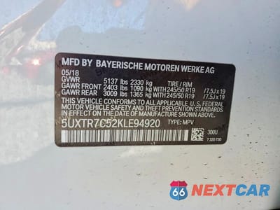 Zdjęcie 13 z 13 samochodu: 2019 BMW X3 SDRIVE30I VIN:5UXTR7C52KLE94920 - miniatura