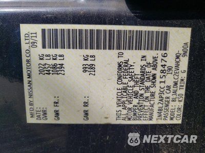 Zdjęcie 12 z 12 samochodu: 2012 NISSAN ALTIMA 3.5 SR VIN:1N4BL2AP3CC158476 - miniatura