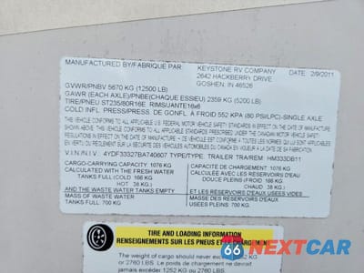 Zdjęcie 10 z 10 samochodu: 2011 KEYSTONE MONTANA CAMPER VIN:4YDF33327BA740607 - miniatura