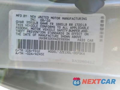 Zdjęcie 13 z 13 samochodu: 2004 TOYOTA COROLLA S VIN:1NXBR32E84Z239394 - miniatura