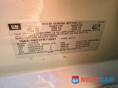 Zdjęcie 14 z 14 samochodu: 2015 GMC YUKON XL C1500 SLT VIN:1GKS1HKC7FR119801 - miniatura