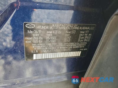 Zdjęcie 13 z 13 samochodu: 2019 HYUNDAI SANTA FE SEL 2.4L VIN:5NMS33AD9KH105951 - miniatura