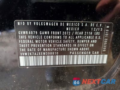 Zdjęcie 12 z 12 samochodu: 2014 VOLKSWAGEN JETTA VIN:3VW2K7AJXEM398810 - miniatura