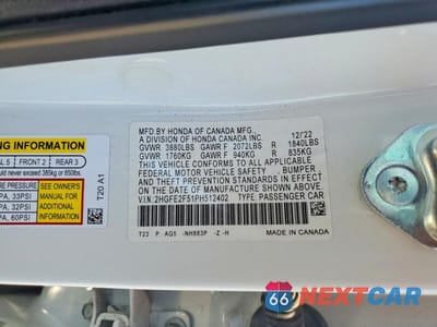 Zdjęcie 12 z 12 samochodu: 2023 HONDA CIVIC SPORT VIN:2HGFE2F51PH512402 - miniatura