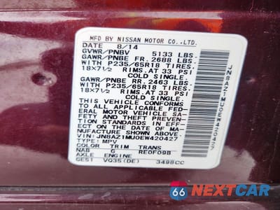 Zdjęcie 13 z 13 samochodu: 2014 NISSAN MURANO SL VIN:JN8AZ1MU0EW420427 - miniatura