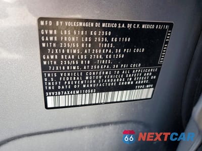 Zdjęcie 13 z 13 samochodu: 2019 VOLKSWAGEN TIGUAN SE VIN:3VV3B7AX4KM110563 - miniatura