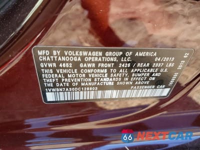 Zdjęcie 12 z 12 samochodu: 2013 VOLKSWAGEN PASSAT SE VIN:1VWBN7A30DC128803 - miniatura