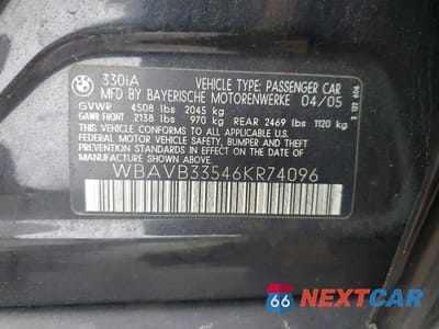 Zdjęcie 12 z 13 samochodu: 2006 BMW 330 I VIN:WBAVB33546KR74096 - miniatura