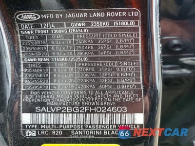 Zdjęcie 13 z 13 samochodu: 2015 LAND ROVER RANGE ROVER EVOQUE PURE PLUS VIN:SALVP2BG2FH024603 - miniatura