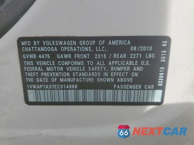 Zdjęcie 12 z 12 samochodu: 2014 VOLKSWAGEN PASSAT S VIN:1VWAP7A37EC014868 - miniatura
