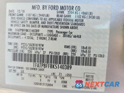 Zdjęcie 13 z 13 samochodu: 2019 FORD MUSTANG GT VIN:1FATP8FF8K5140389 - miniatura