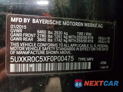 Zdjęcie 13 z 13 samochodu: 2015 BMW X5 XDRIVE35I VIN:5UXKR0C5XF0P00475 - miniatura