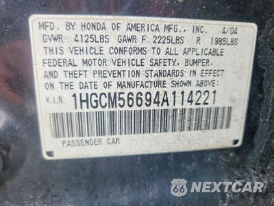 Zdjęcie 12 z 12 samochodu: 2004 HONDA ACCORD EX VIN:1HGCM56694A114221 - miniatura