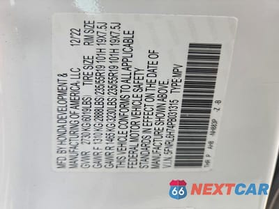 Zdjęcie 13 z 13 samochodu: 2023 HONDA ODYSSEY SPORT-L VIN:5FNRL6H74PB031315 - miniatura