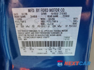 Zdjęcie 13 z 13 samochodu: 2008 FORD ESCAPE XLT VIN:1FMCU93118KE11977 - miniatura