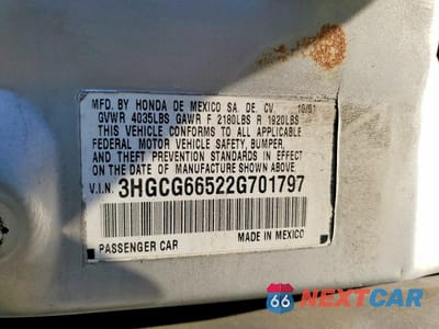 Zdjęcie 13 z 13 samochodu: 2002 HONDA ACCORD LX VIN:3HGCG66522G701797 - miniatura