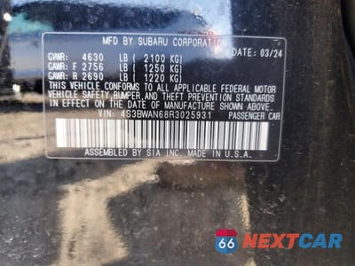 Zdjęcie 12 z 12 samochodu: 2024 SUBARU LEGACY LIMITED VIN:4S3BWAN68R3025931 - miniatura