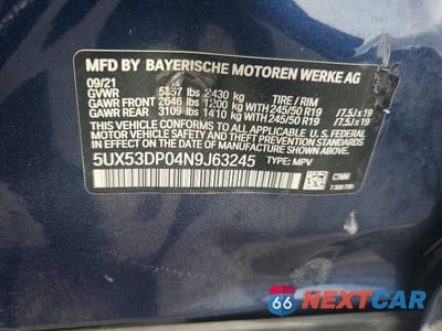 Zdjęcie 13 z 13 samochodu: 2022 BMW X3 XDRIVE30I VIN:5UX53DP04N9J63245 - miniatura