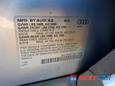 Zdjęcie 13 z 13 samochodu: 2022 AUDI Q5 PREMIUM PLUS 45 VIN:WA1EAAFY2N2114898 - miniatura