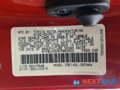 Zdjęcie 12 z 12 samochodu: 2012 TOYOTA COROLLA LE VIN:5YFBU4EE9CP063522 - miniatura