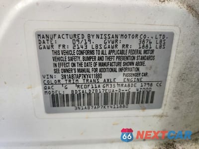 Zdjęcie 13 z 13 samochodu: 2019 NISSAN SENTRA SV VIN:3N1AB7AP7KY411880 - miniatura