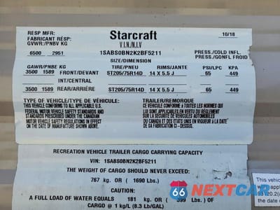 Zdjęcie 10 z 10 samochodu: 2019 STARCRAFT AUTUMN RIDGE CAMPER VIN:1SABS0BN2K2BF5211 - miniatura