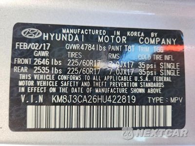 Zdjęcie 13 z 14 samochodu: 2017 HYUNDAI TUCSON ECO VIN:KM8J3CA26HU422819 - miniatura