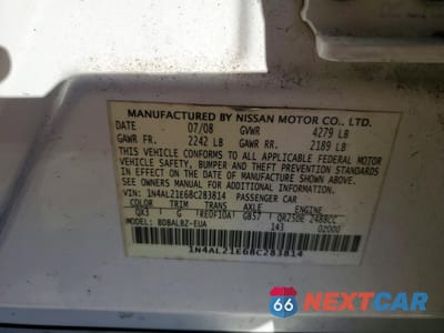 Zdjęcie 12 z 12 samochodu: 2008 NISS ALTIMA VIN:1N4AL21E68C283814 - miniatura