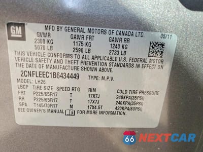 Zdjęcie 13 z 13 samochodu: 2011 CHEVROLET EQUINOX LT VIN:2CNFLEEC1B6434449 - miniatura