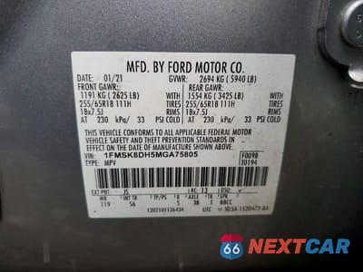 Zdjęcie 13 z 13 samochodu: 2021 FORD EXPLORER XLT VIN:1FMSK8DH5MGA75805 - miniatura