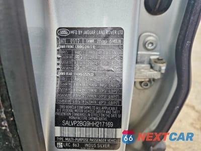 Zdjęcie 12 z 12 samochodu: 2017 LAND ROVER RANGE ROVER EVOQUE SE VIN:SALVP2BG9HH217169 - miniatura