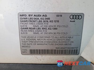 Zdjęcie 14 z 14 samochodu: 2019 AUDI Q5 PREMIUM VIN:WA1ANAFY2K2083747 - miniatura