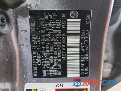 Zdjęcie 12 z 12 samochodu: 2022 TOYOTA CAMRY SE VIN:4T1G11AK4NU676545 - miniatura