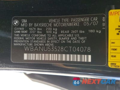 Zdjęcie 13 z 13 samochodu: 2008 BMW 528 I VIN:WBANU53528CT04078 - miniatura