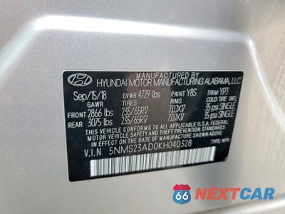 Zdjęcie 14 z 14 samochodu: 2019 HYUNDAI SANTA FE SE 2.4L VIN:5NMS23AD0KH040328 - miniatura
