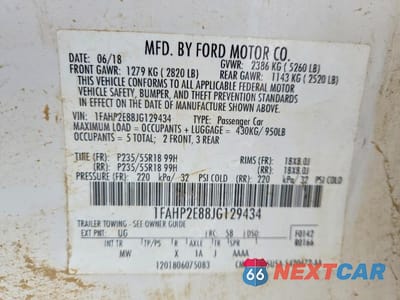 Zdjęcie 13 z 13 samochodu: 2018 FORD TAURUS SEL VIN:1FAHP2E88JG129434 - miniatura