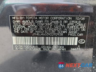 Zdjęcie 12 z 12 samochodu: 2009 LEXUS ES 350 BASE VIN:JTHBJ46G392292938 - miniatura