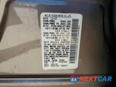 Zdjęcie 13 z 13 samochodu: 2009 NISSAN MURANO S VIN:JN8AZ18U79W006433 - miniatura