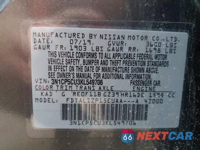 Zdjęcie 13 z 13 samochodu: 2019 NISSAN KICKS SV VIN:3N1CP5CU3KL549706 - miniatura