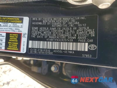 Zdjęcie 12 z 12 samochodu: 2012 TOYOTA CAMRY BASE VIN:4T4BF1FK4CR257439 - miniatura