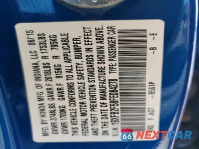 Zdjęcie 12 z 12 samochodu: 2015 HONDA CIVIC LX VIN:19XFB2F58FE084278 - miniatura