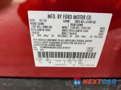Zdjęcie 13 z 13 samochodu: 2018 FORD EXPLORER XLT VIN:1FM5K8D87JGC31917 - miniatura