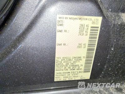 Zdjęcie 12 z 12 samochodu: 2021 NISSAN ALTIMA 2.5 SV VIN:1N4BL4DVXMN397180 - miniatura
