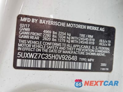 Zdjęcie 13 z 13 samochodu: 2017 BMW X3 SDRIVE28I VIN:5UXWZ7C35H0V92648 - miniatura