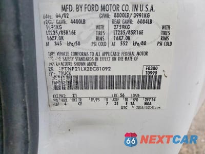 Zdjęcie 12 z 12 samochodu: 2002 FORD F250 SUPER DUTY VIN:1FTNF21LX2EC81092 - miniatura